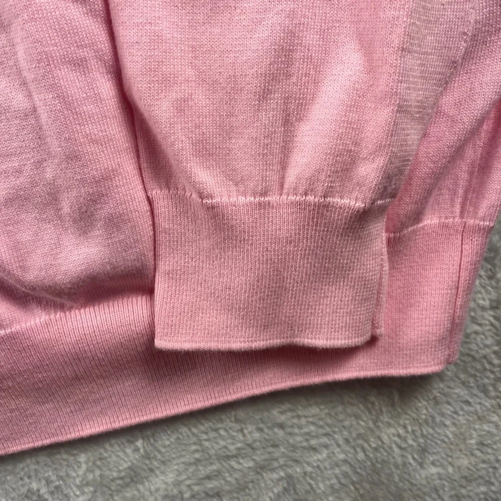 Polo Ralph Lauren Pink Pima Cotton V-Neck Sweater Mens Large Navy Pony Logo